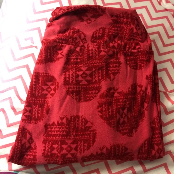LuLaRoe Pants - Last chance Valentine Red heart Aztec leggings